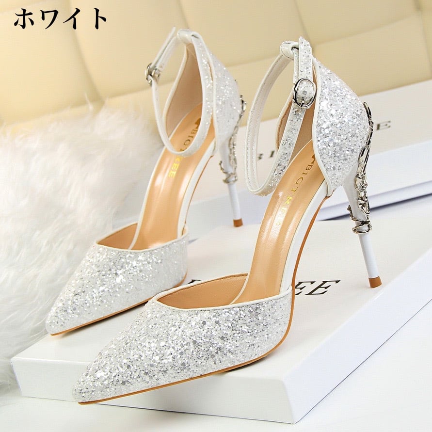 ハイヒール スパンコール レディース 靴 ポインテッドトゥ キラキラ