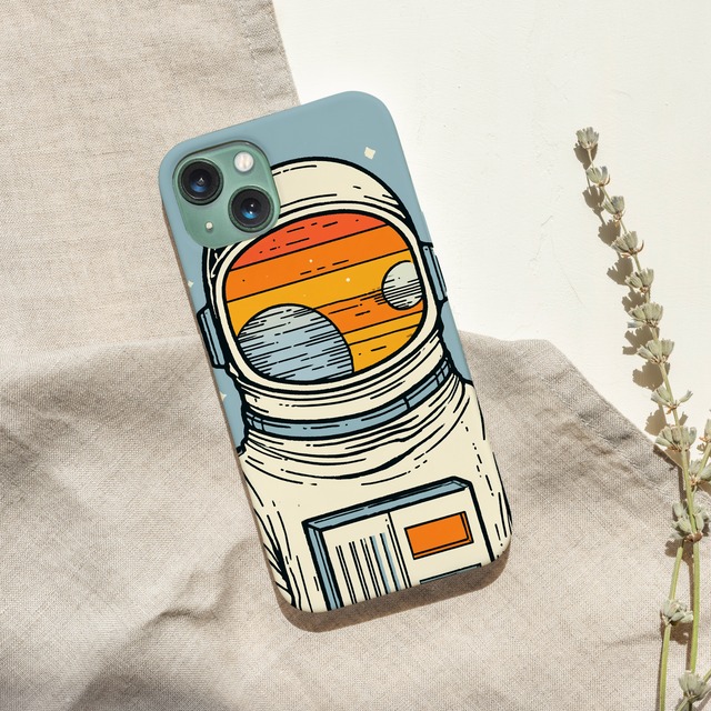 受注生産 iPhoneケース 宇宙飛行士とリング惑星の宇宙柄｜宇宙ポスター風 RFSP018C
