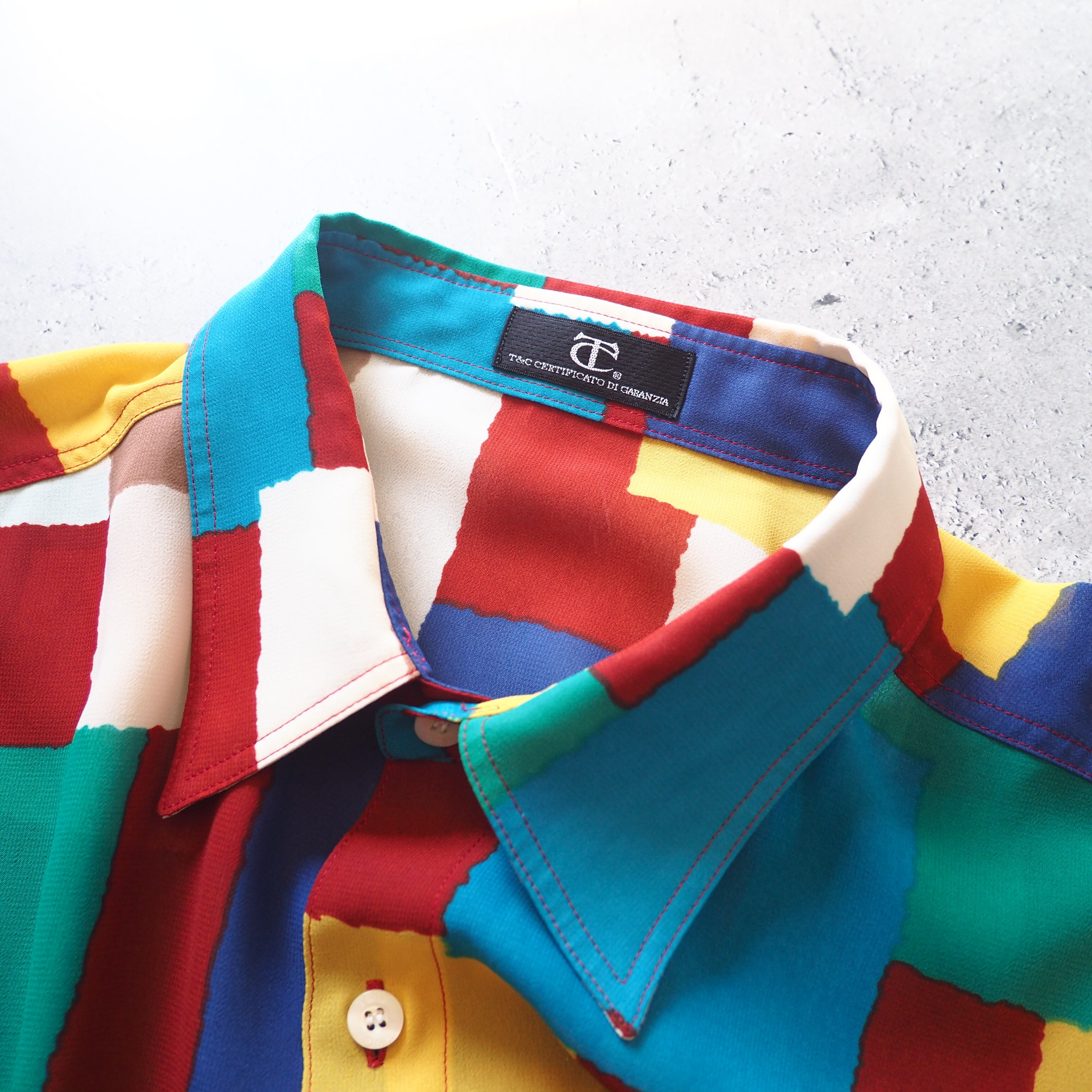 1990s Colorful Block pattern Design vintage loose SS shirt