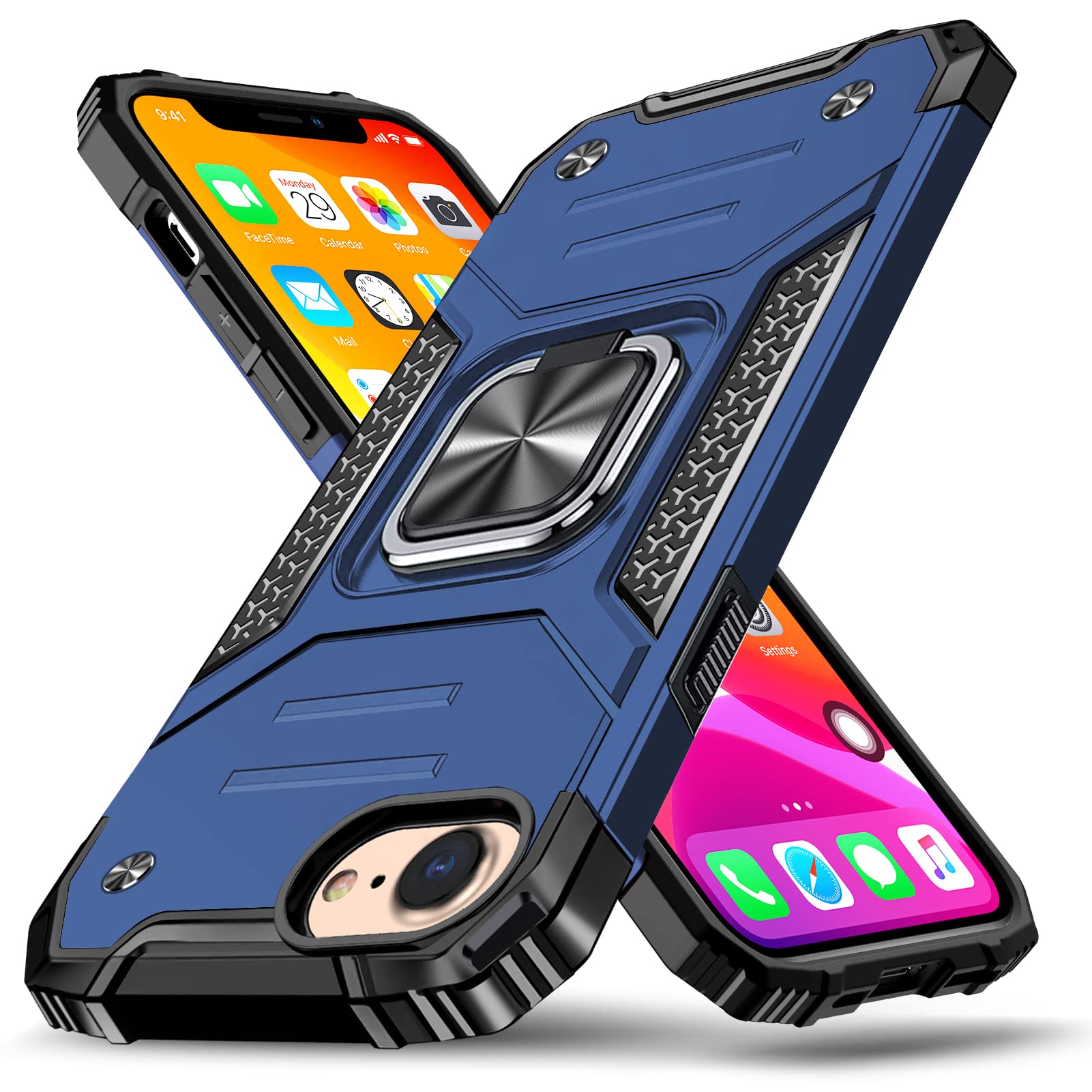 GTUJWN 対応 iPhone SE3 / SE2 / iPhone8 / 7 用の ケース リング付き 耐衝撃 TPU 車載ホルダー PC