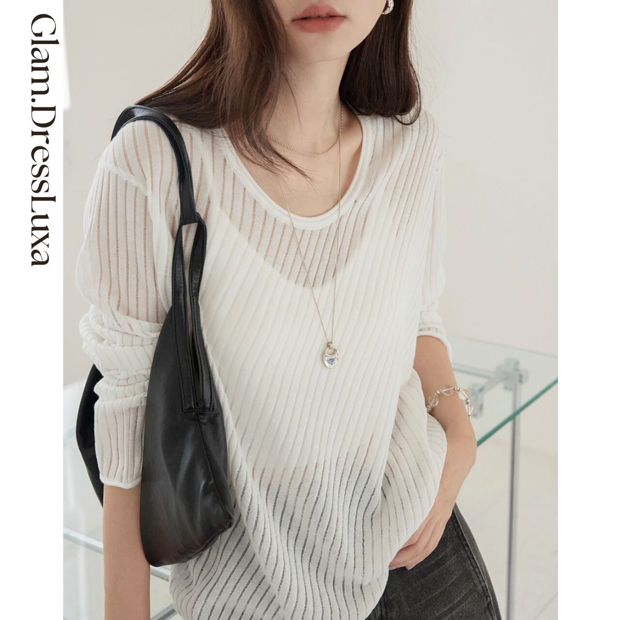 sheerリブニットトップ/2color_T1514