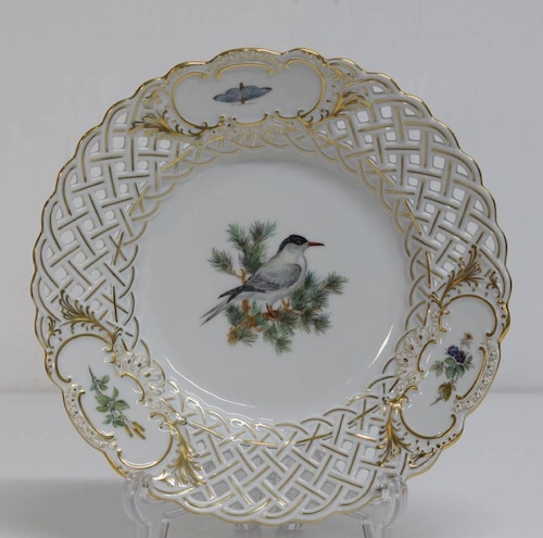 Meissen マイセン 鳥の図　24㎝ 金彩 透かしプレート　飾り皿
