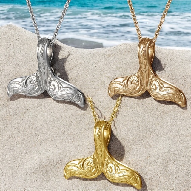 《選べる３色》ホエールテール ネックレス サージカルステンレス ハワイアンジュエリー レディース メンズ  ペンダントヘッド ペンダント ステンレス 幸運 ギフト ラッピング無料 送料無料 ホエール テール 鯨 鯨の尻尾 クジラ くじら lei-gpss966