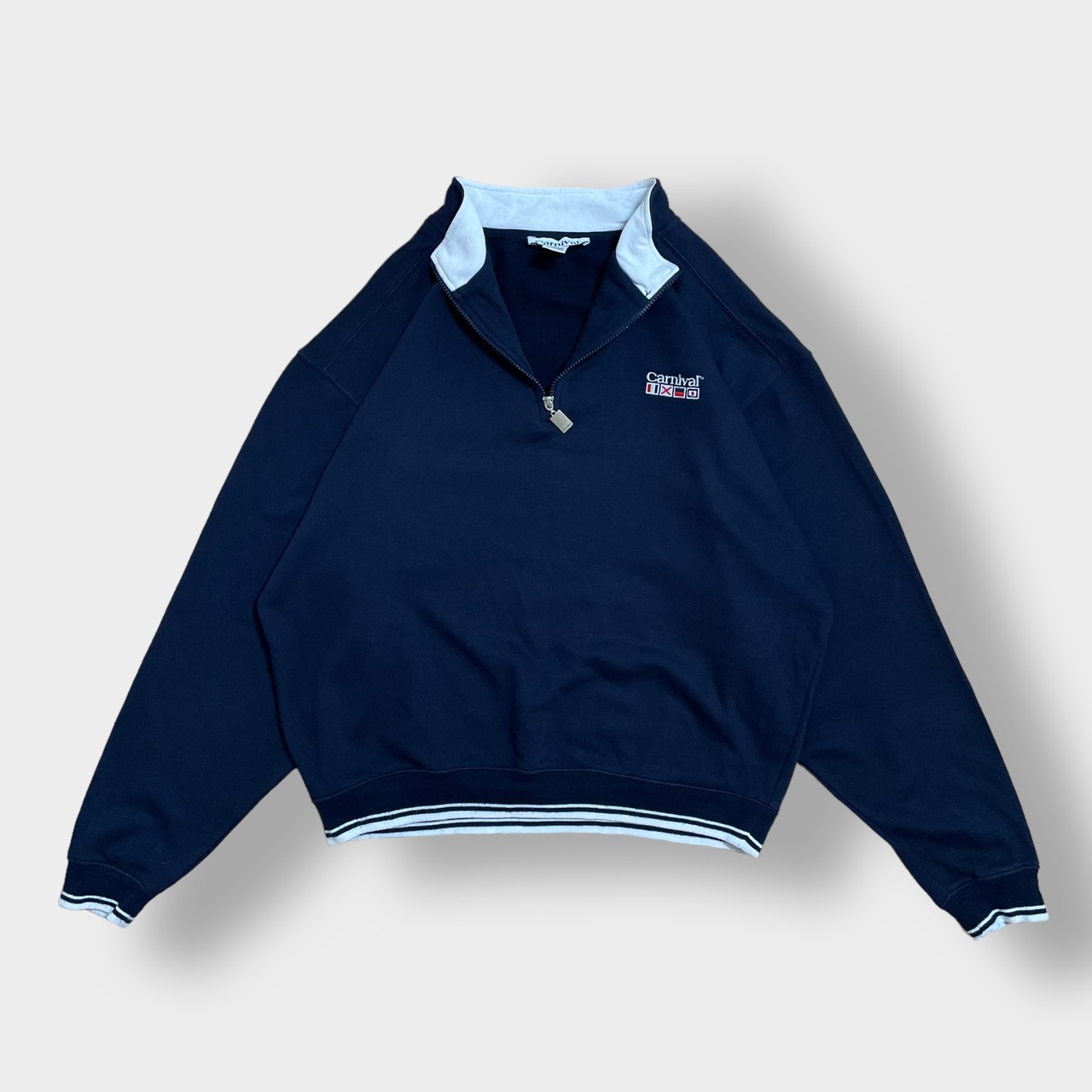 Carnival ハーフジップ スウェット ワンポイント 刺繍  ロゴ プルオーバー トレーナー 2XL ビッグシルエット ネイビー カーニバル US古着