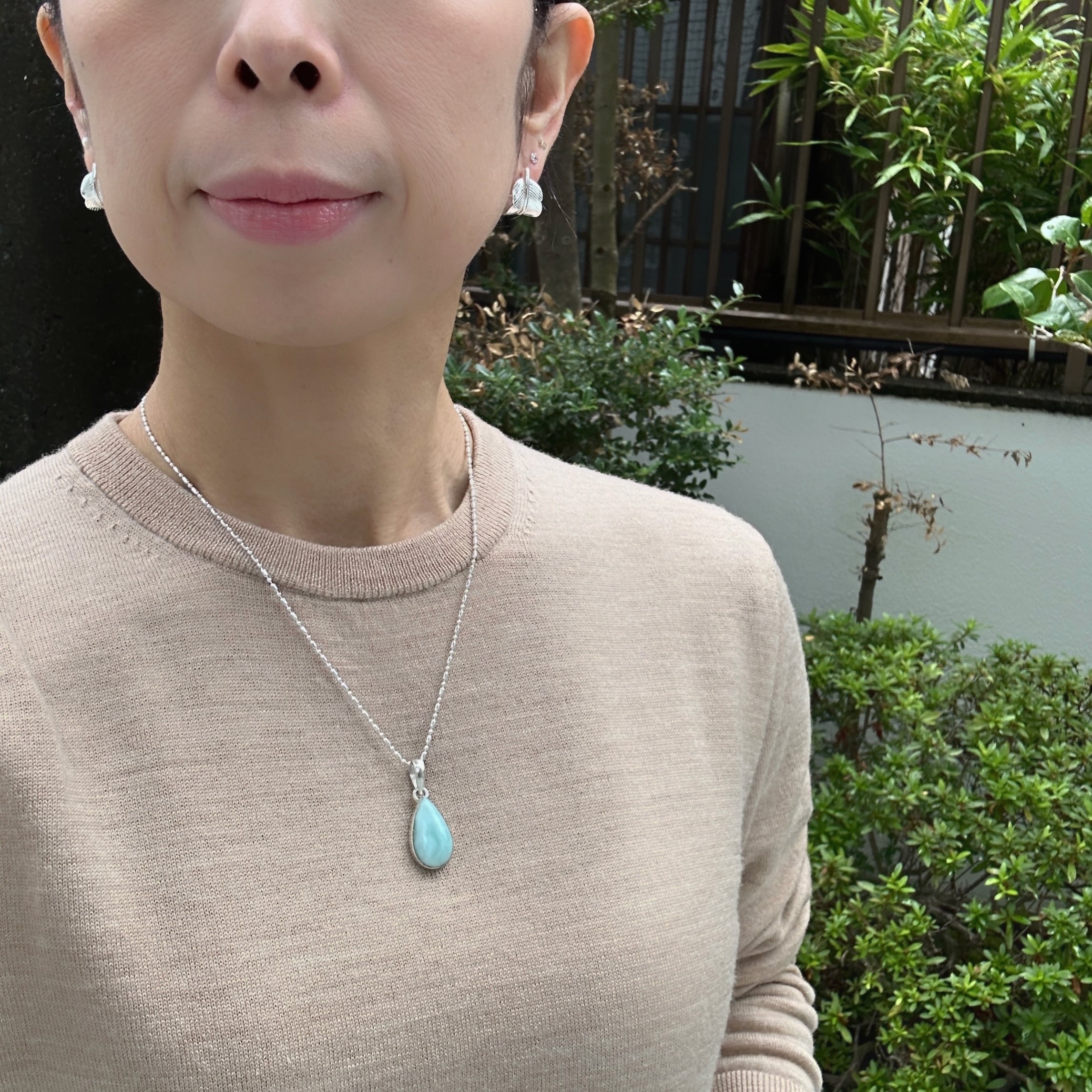 一点物 ラリマー スリム ドロップ型 ペンダント（チェーン オプション