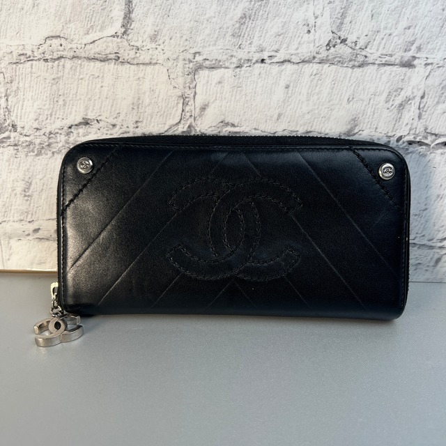 CHANEL シャネル ココマーク  レザー 長財布 ブラック A-9382