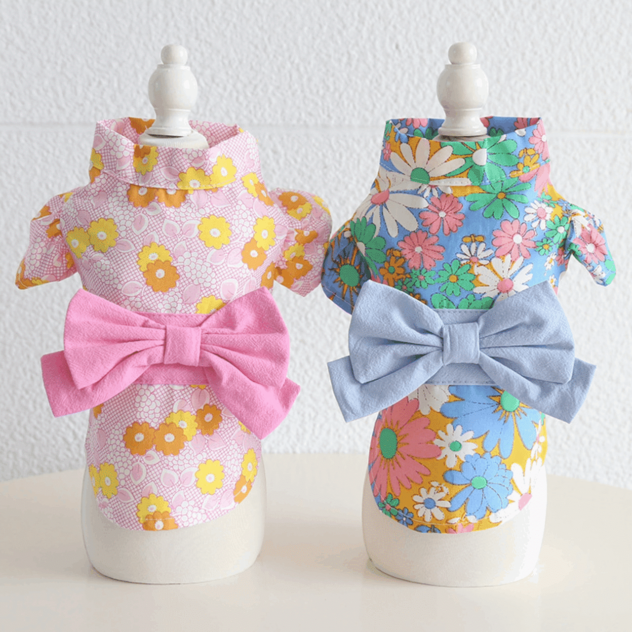 【PET】6色展開きれいな花柄&大きな蝶結び飾り2脚タイプ和服