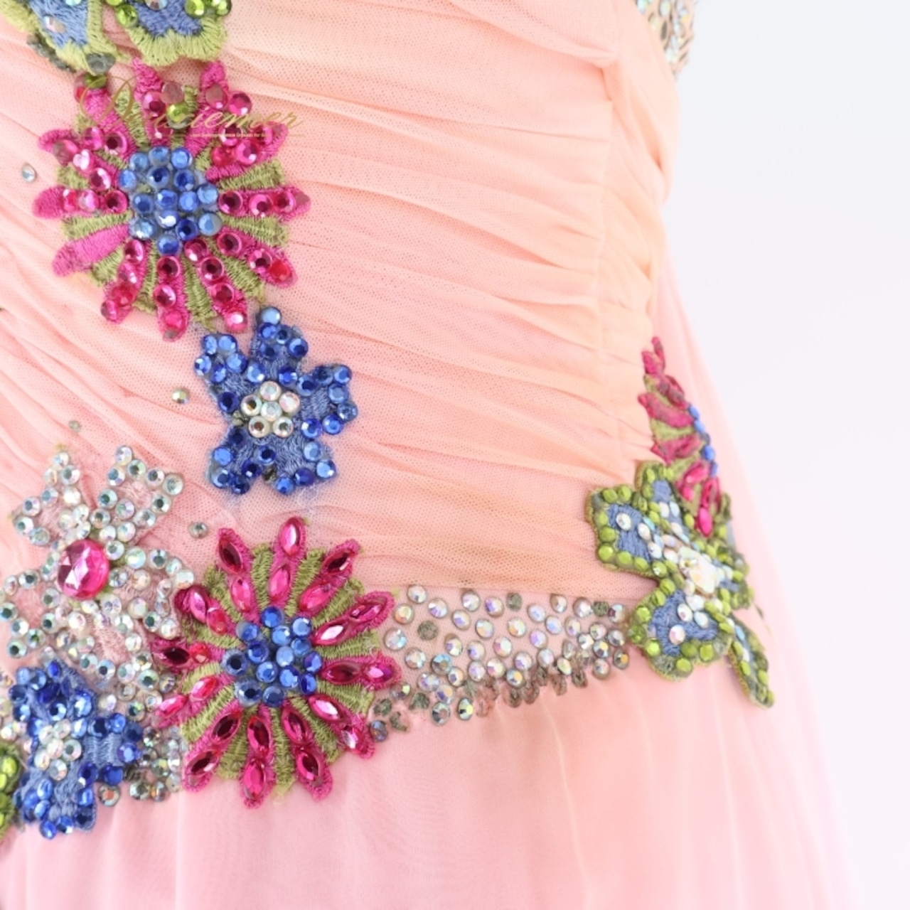 社交ダンス 衣装 エダスー edda hsu スタンダードドレス ワンピース ドレス デモ 競技 ダンス パーティ 発表会 綺麗 落ち感 レース 花 フロート ピンク系 エレガント 軽やか 優雅 フェミニン 上品 競技用