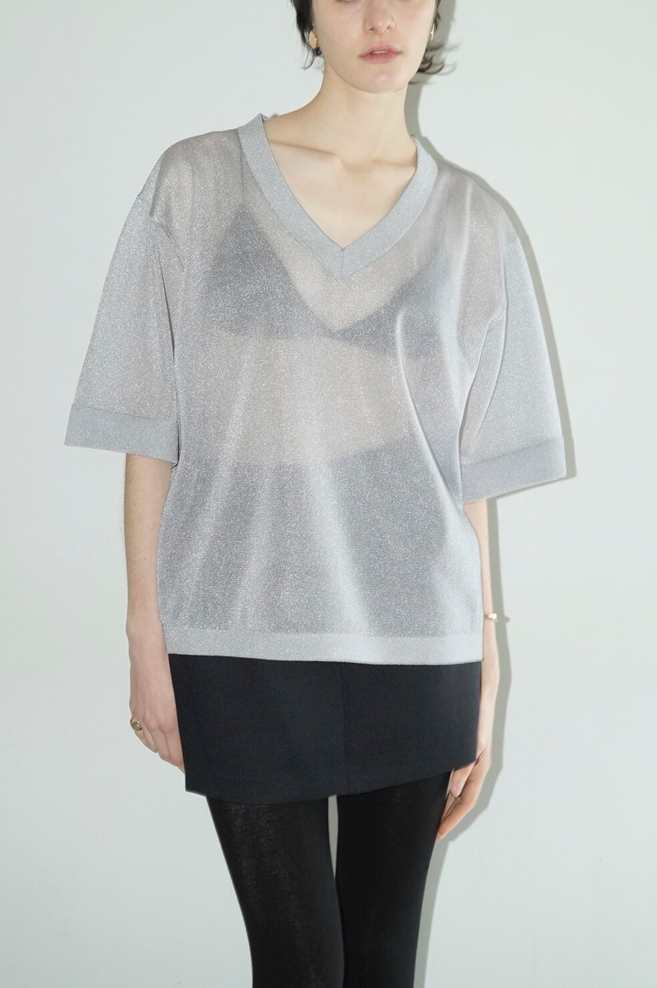 CLANE クラネ　SHEER V NECK KNIT TOPS