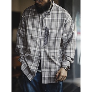 Checked Band-Collar Collared Shirt【G1139】