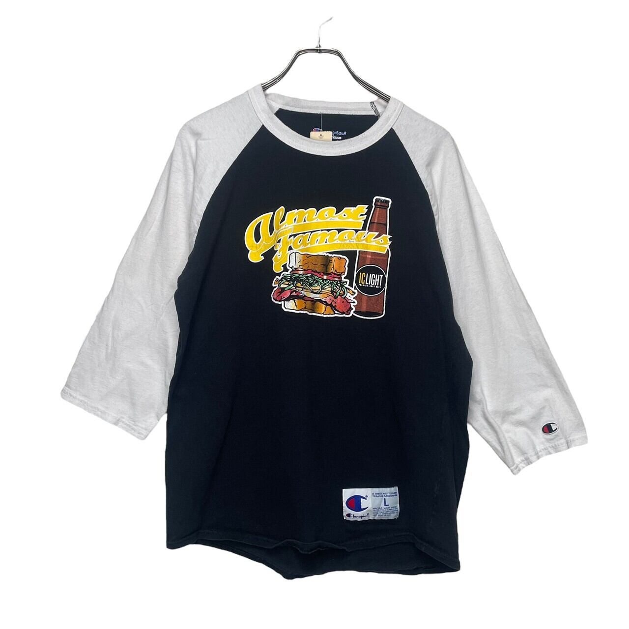 ラグランスリーブ】【両面プリント】champion 七分袖Tシャツ L | 古着 