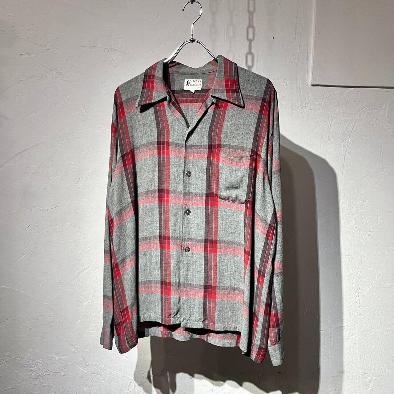 60s MACYS KEMPTON Rayon Gabardine Open Colar Shirt | VOLAR