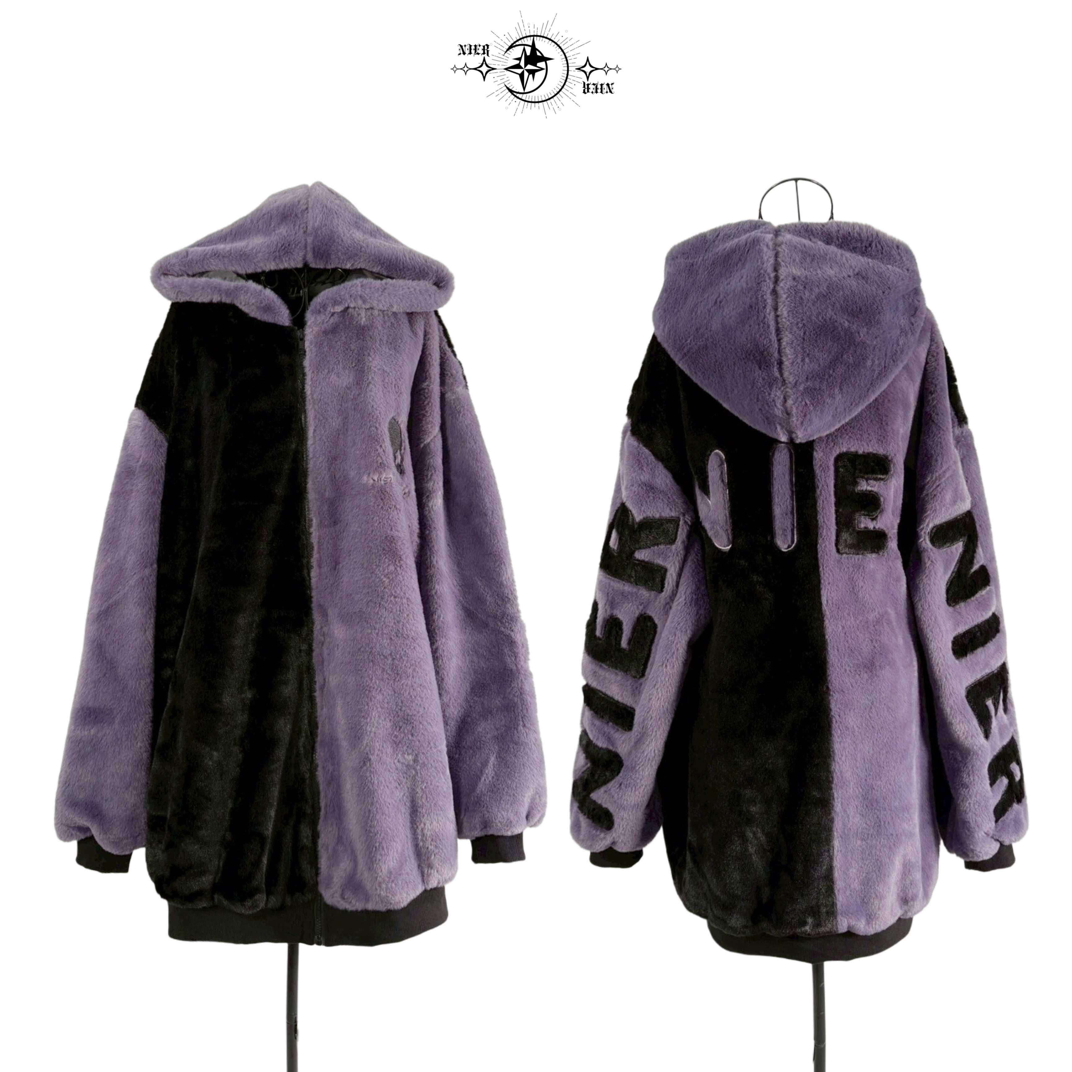 超ふわもこ】TWO-TONE ZIP OUTER -BLACK×PURPLE- | NIER CLOTHING