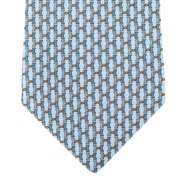 New HERMES エルメス ネクタイ シルクツイルタイ 7cm Hツイスト シエル オレンジ ブルーグリ クラヴァット 新品