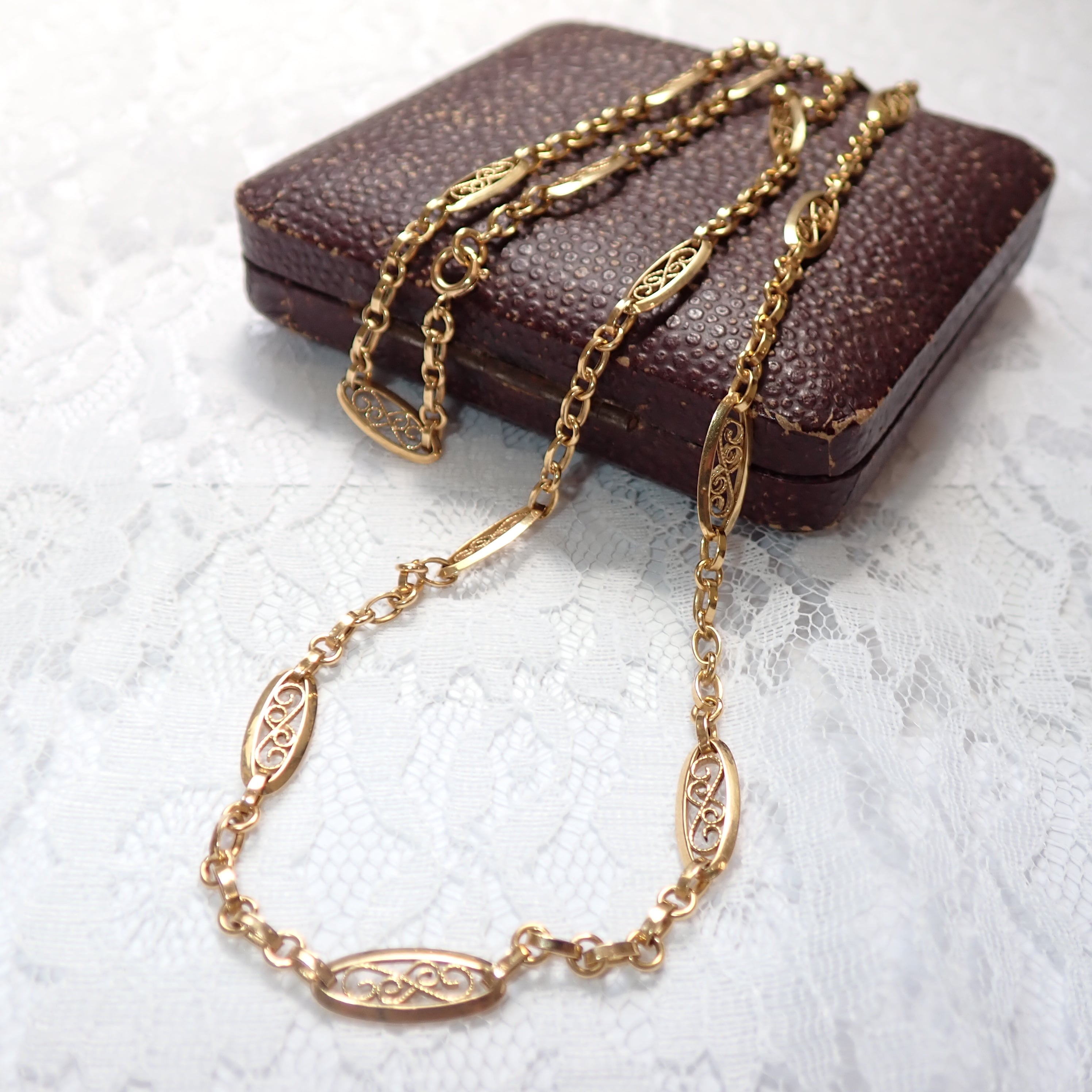 アンティーク K18 フィリグリーロングネックレス 77cm