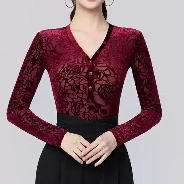 ロングスリーブ Vネック レース  ( レオタードタイプ)  ds1252