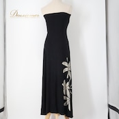 フラダンス 衣装 ワンピース ドレス ブラック系 イチオク ティアレ柄 ハワイアンプリント ICHIOKU アロハ フラ ダンス レッスン 練習 ホワイト系 黒 白 モノクロ シンプル ハワイアン 華やか かわいい おしゃれ 上品 大人っぽい フレアワンピース 春 夏 リゾート カジュアル ファッション エレガント ティアレ 花柄