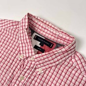 TOMMY HILFIGER トミーヒルフィガー チェック柄 シアサッカー BD 半袖シャツ サイズ L /ピンク/メンズ