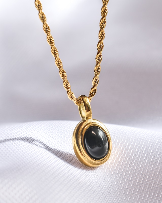 black stone necklace stainless steel