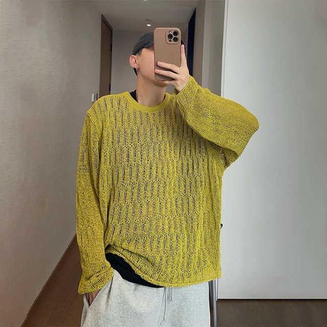 dannyandzeeマスタードイエローレース編みニット