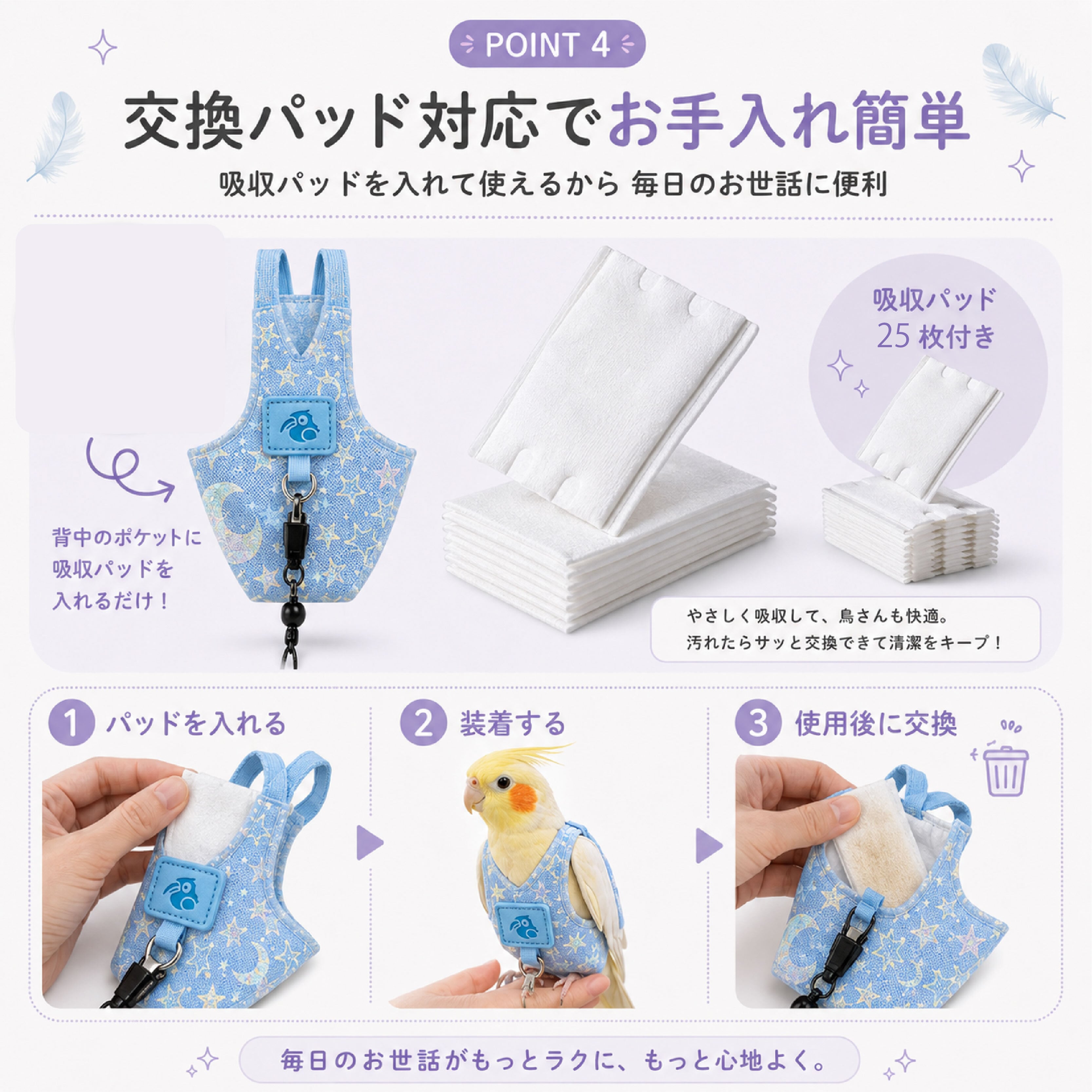 NY 789 . インコ用フライトスーツ 鳥用おむつ 小鳥用メッシュウェア