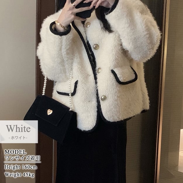 宅配便】ノーカラーボアジャケット／tops2023 | DAY CLOSET