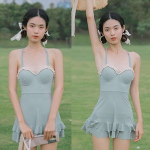 shikaidiミントブルーフリルワンピースタイプ水着