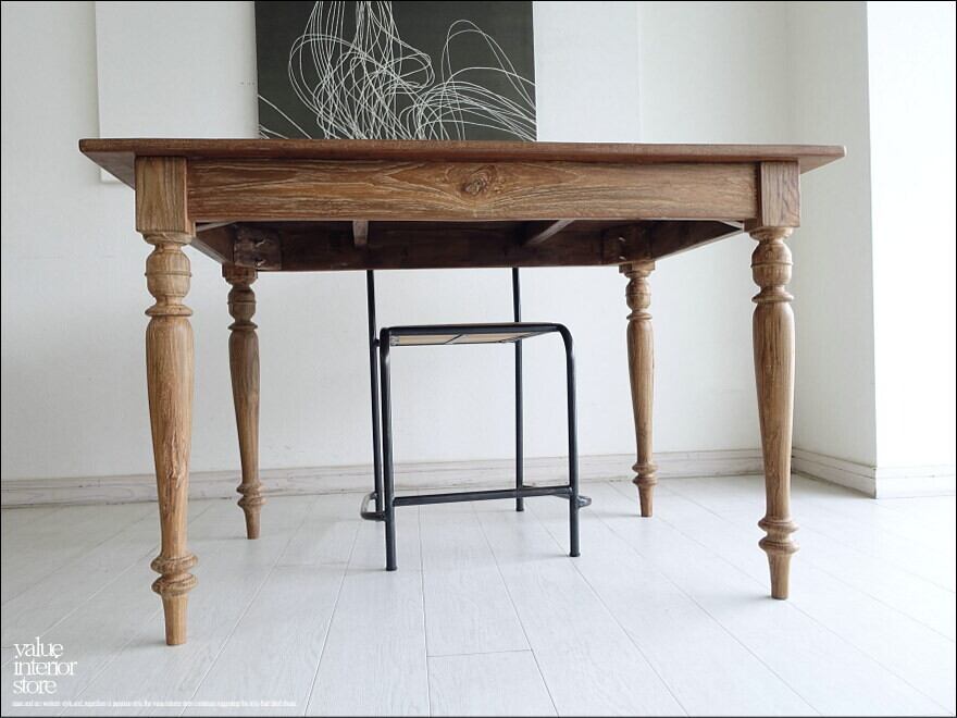 チーク無垢材 ヴィンテージテーブルAnq11 ダイニングテーブル 什器 デスク 机 一点物 再生家具 表面再仕上済 世界三大銘木