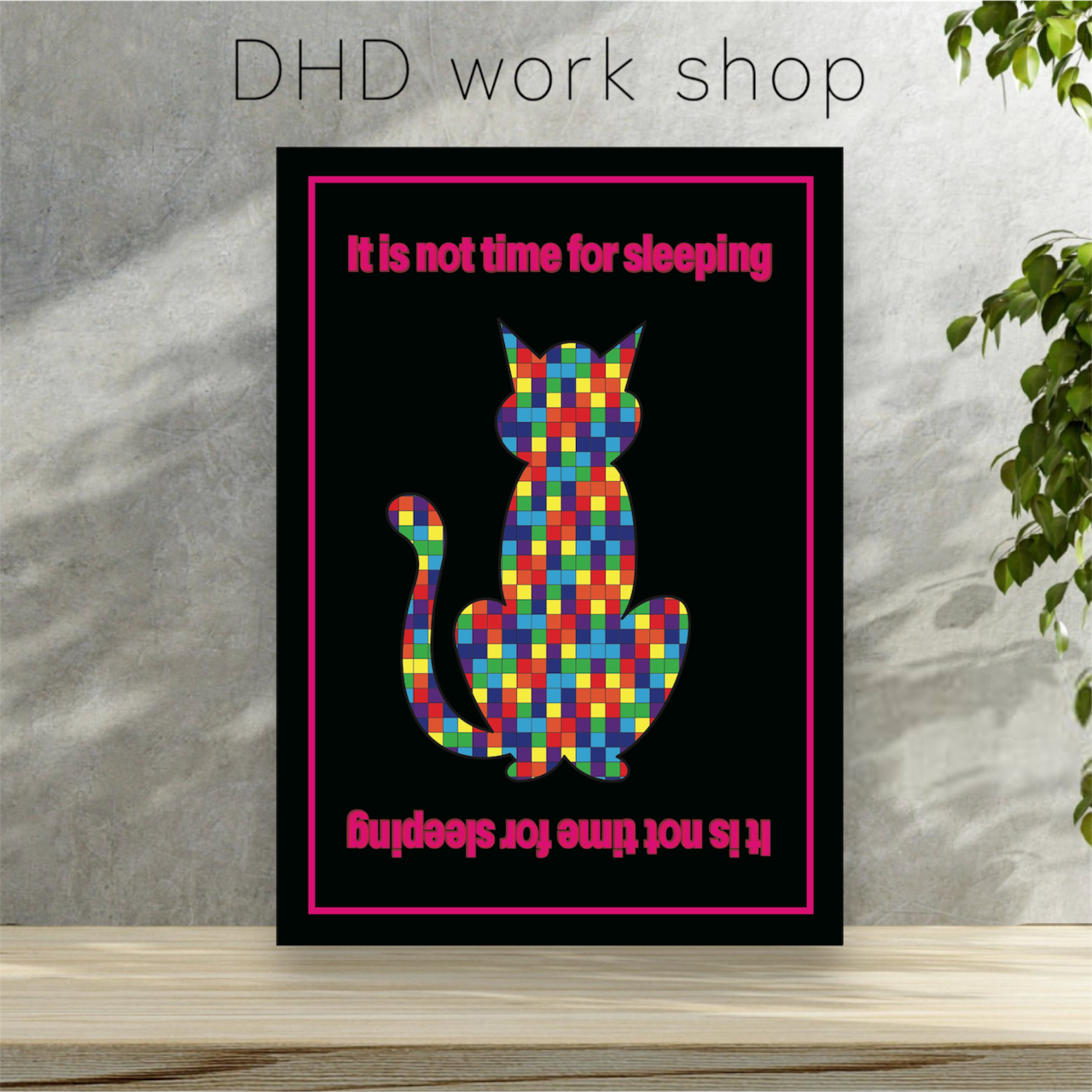 DHD(M)018【フレーム付きインテリアポスターA3　まわりが黒ネコ】