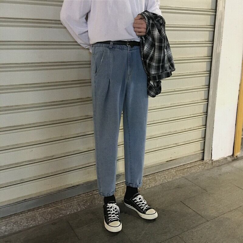 全2色 デニム パンツ ストレート カジュアル シンプル 無地