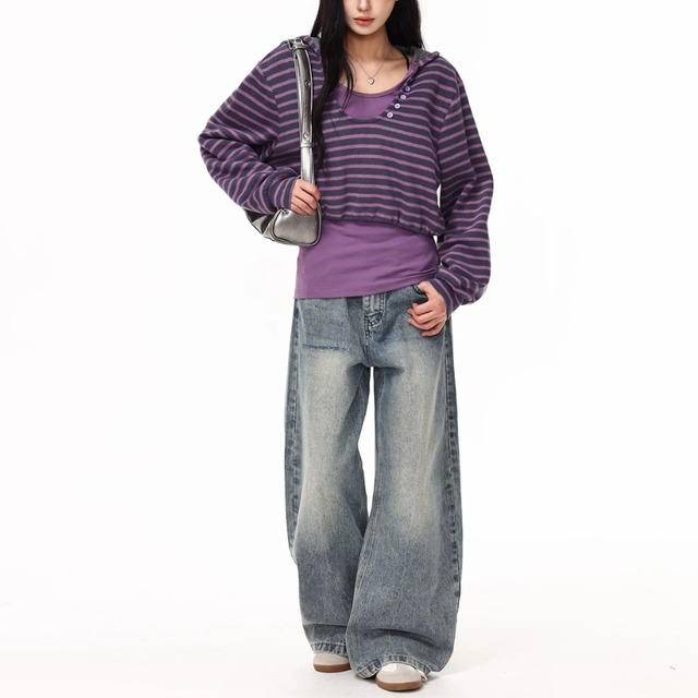 layered-look long tee with a hood　レイヤードフード付きロンティー　J2151