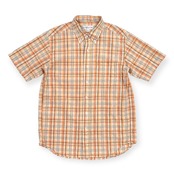 CUTTER&BUCK カッター&バック チェック柄 シアサッカー ボタンダウン BD 半袖 シャツ Mサイズ /オレンジ系/メンズ/ゴルフ