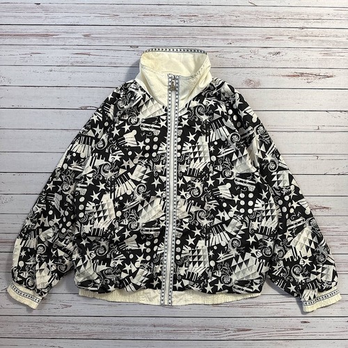 90s　ナイロンジャケット　size：XL　ラグラン　ブルゾン　総柄　ビンテージ　古着