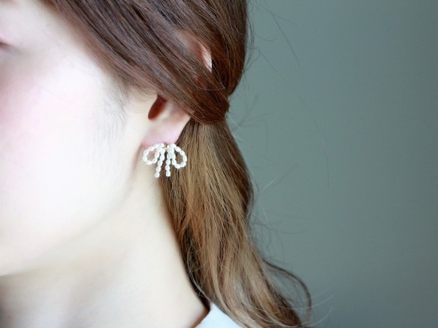 14kgf-pearl ribbon pierced earrings