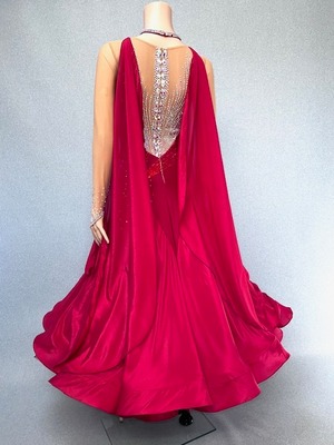 社交ダンス ドレス　スタンダード　モダンドレス　カージナルレッド　M　デモ・競技用ドレス　発表会衣装　パーティドレス　ワンピース　舞台衣装