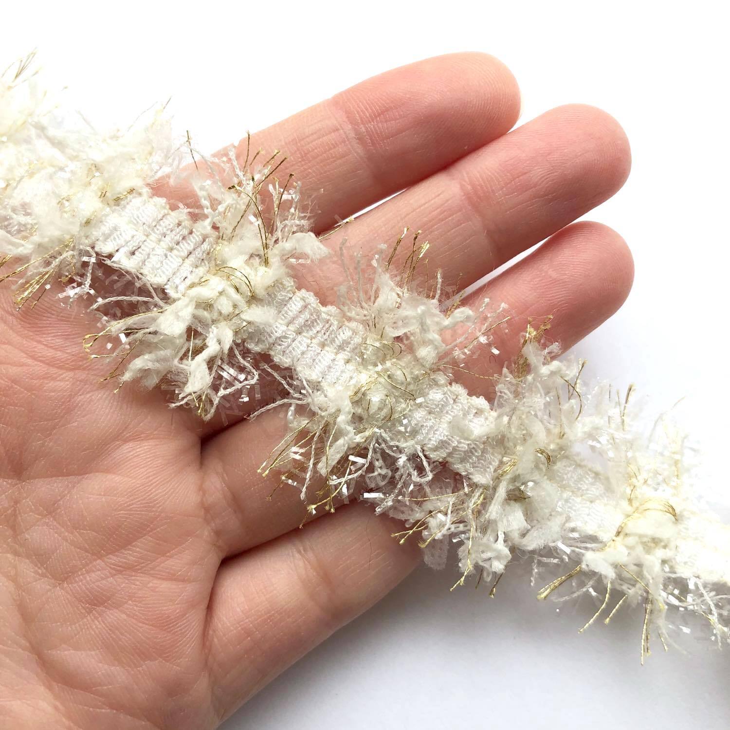 キラキラフリンジ白リボン(1mカット)