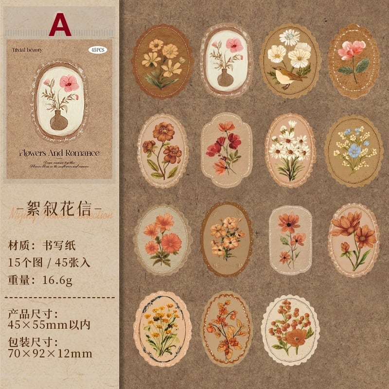 シール】海外文具 フラワーモチーフ 箱入りシール 手帳デコ コラージュ