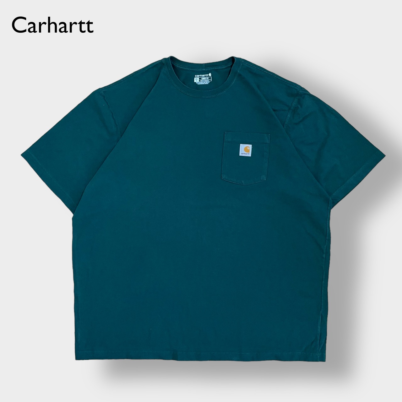 【Carhartt】2XL ビッグシルエット Tシャツ T-SHIRT ポケットTシャツ ポケT 半袖 ワンポイント カーハート ディープグリーン LOOSEFIT ゆるだぼ US古着