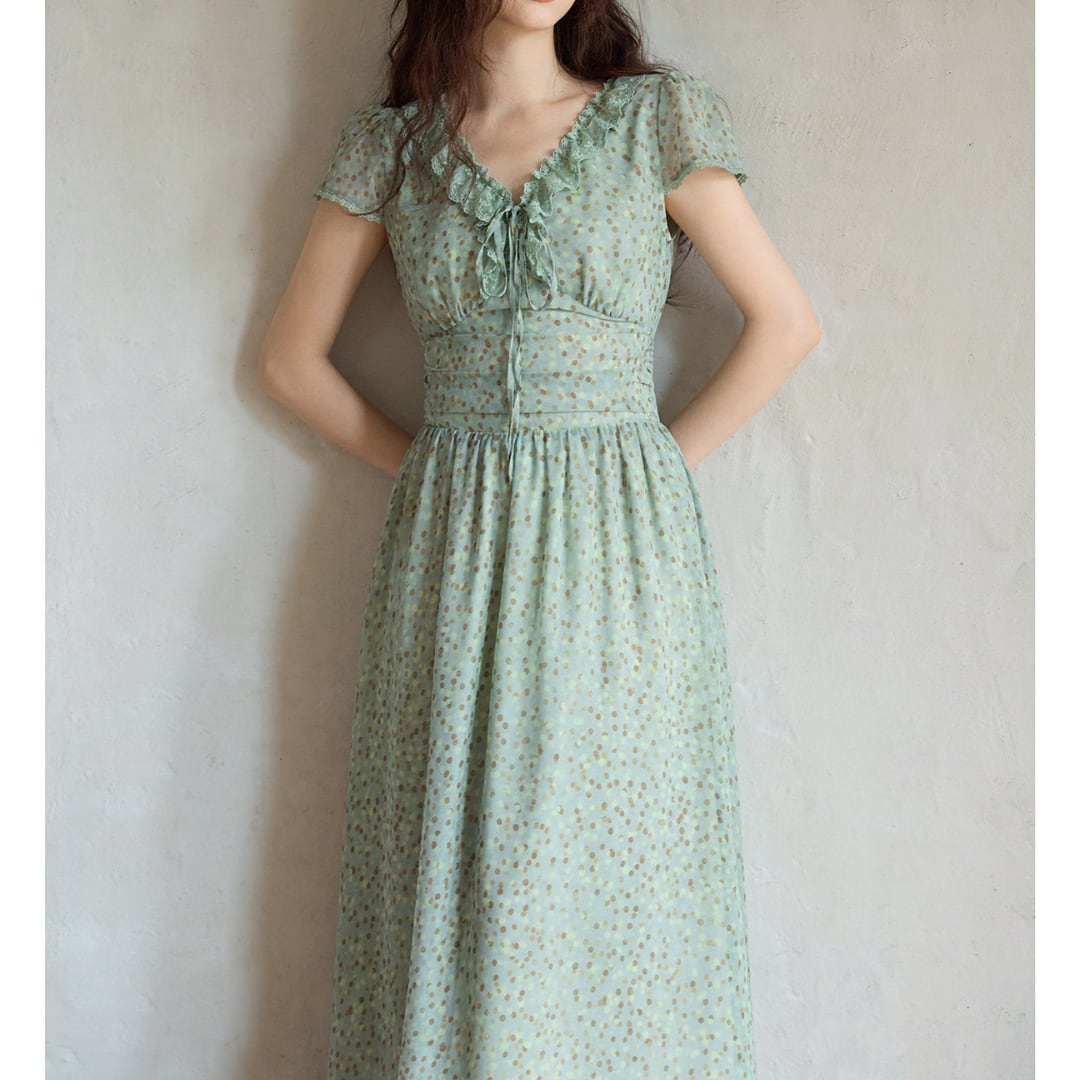floral print lace hem maxi dress