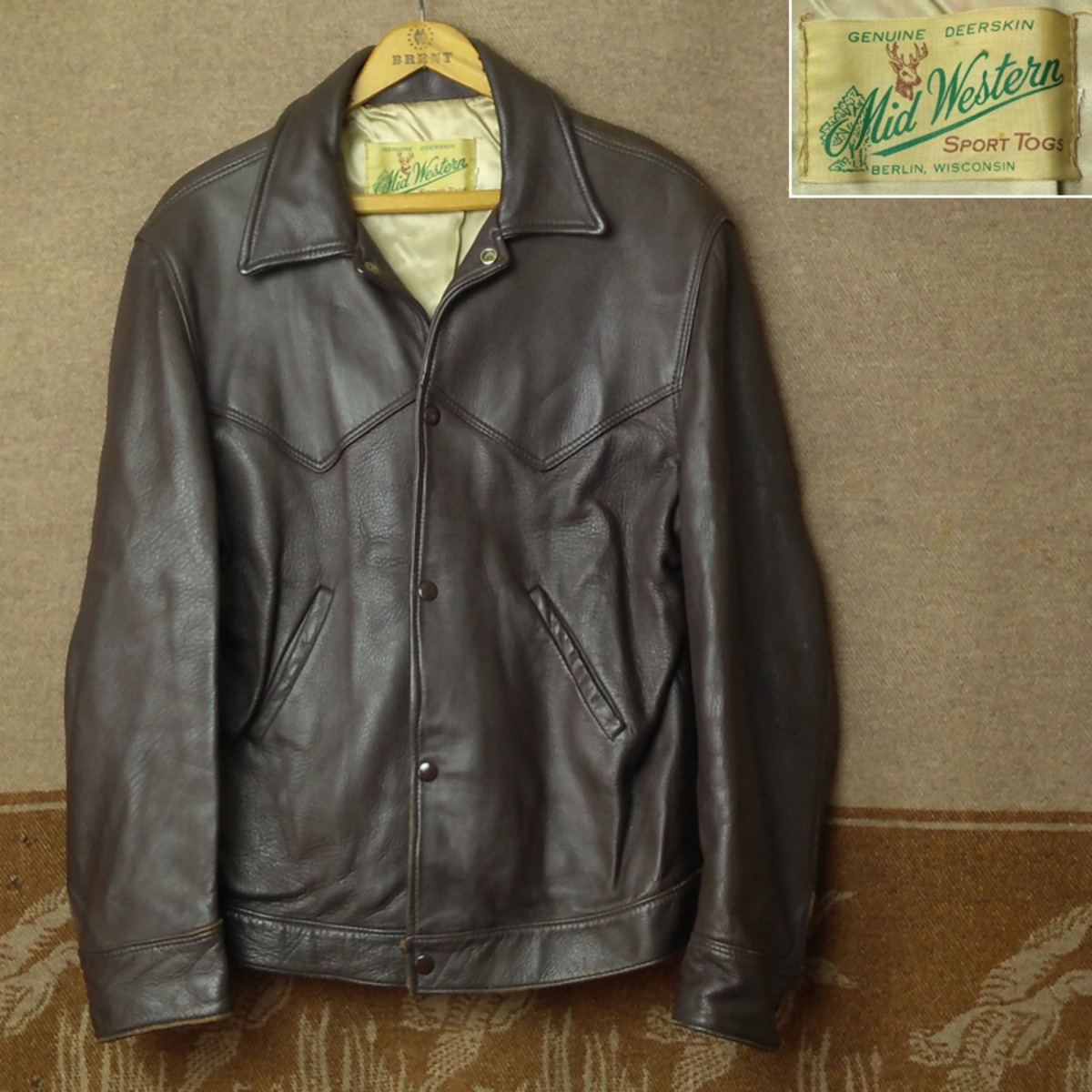 70s Mid Western SPORT TOGS Snap-Front Deerskin Leather Jacket 