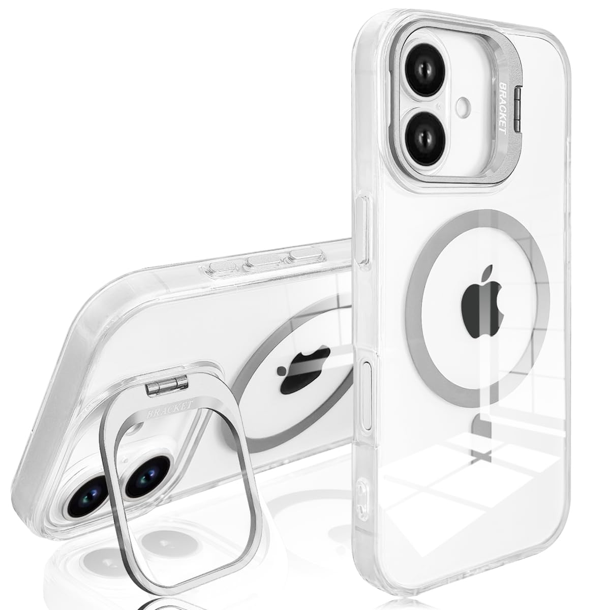 【JOOBOY】 スマホケース対応 iPhone 16 クリア ケース Magsafe対応 全透明 カメラ隠れスタンド 透明 米軍MIL規格の保護 耐黄変 耐衝撃 傷防止背面 アイフォン16 携帯かばー (グレー)