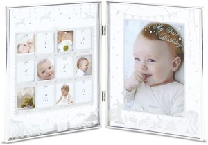 ガラスのデザインが素敵 ベビー フォトフレーム 卓上 ガラスに映える真っ白なイラストが楽しさも叶える 本体サイズ32.5×1×高さ21cm ポストカード1枚 定形外12枚 12か月分飾れる エンヴェールヘルック(R)