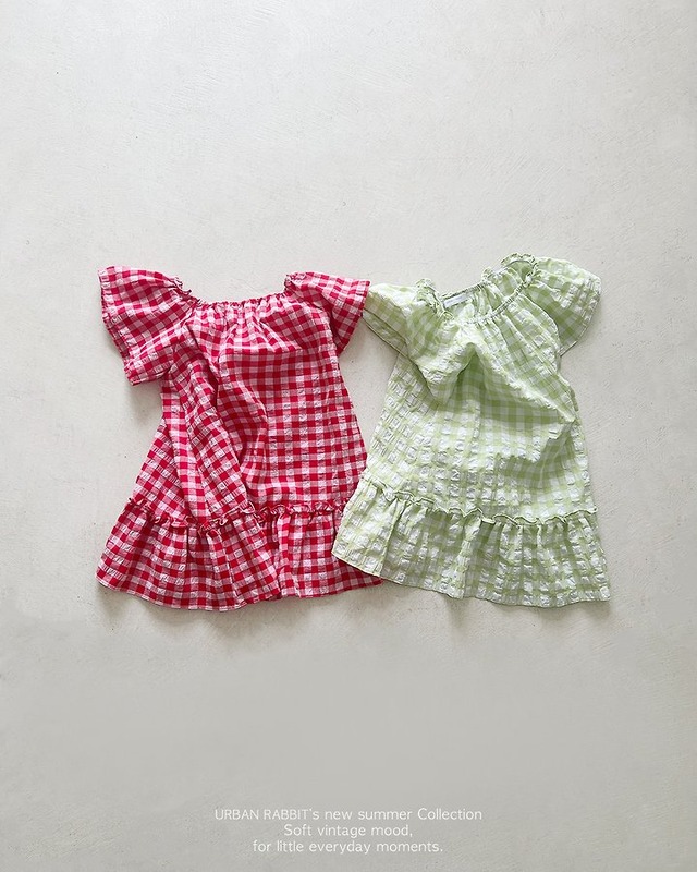 【取寄】urban rabbit｜seersucker check dress｜シアサッカーチェックワンピース｜XS-JM｜kids&jr｜26 summer 2nd
