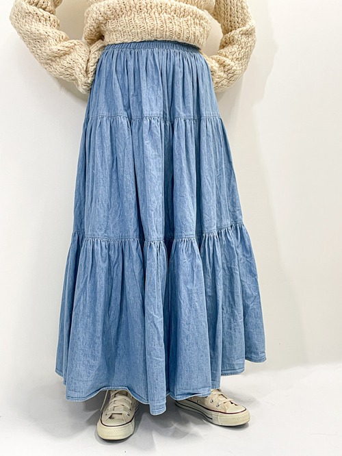 Vintage Tiered Denim Maxi Skirt Made In USA