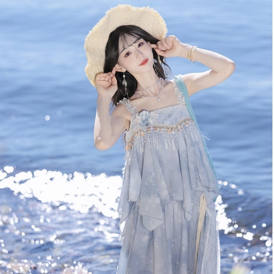 ロリータファッション 甘ロリ水色アシンメトリーセット 夏コーデ