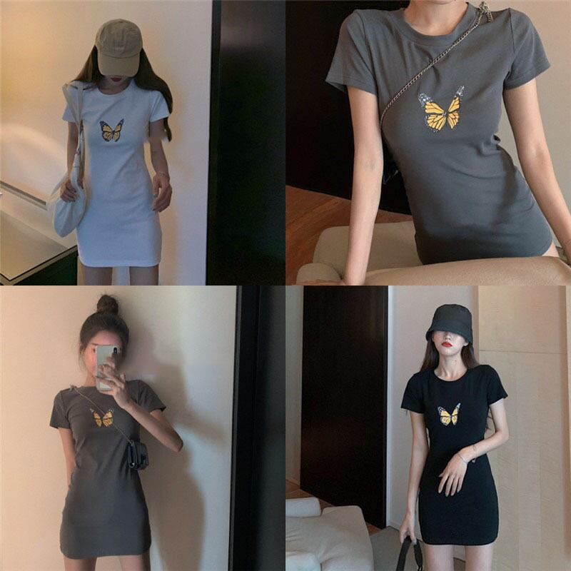 オータムウィンタースカート スタイルButterflyデザイン プリント柄スリム半袖スリーブドレス ショート ハーフスリーブ 秋物 冬物 YY-ファッション6794113414
