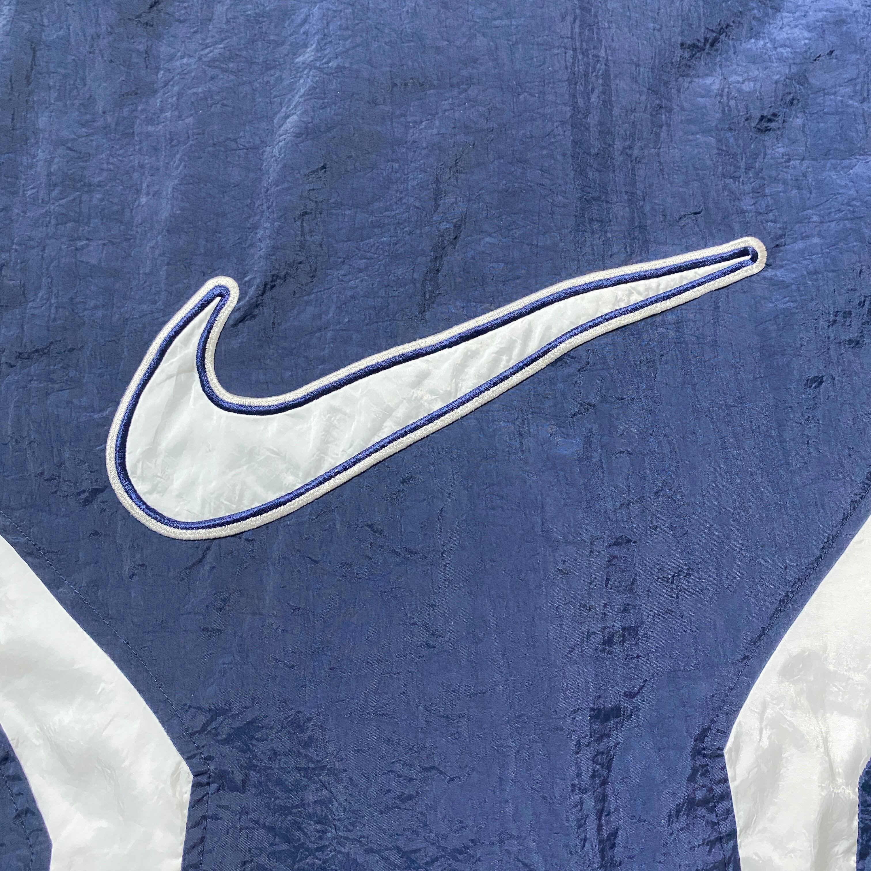 90's NIKE ナイキ スウォッシュ 刺繍ワンポイント バック刺繍 ネイビー
