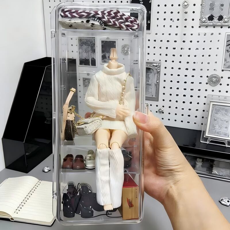 1/8人形&24cm以下ぬいぐるみ用 透明 アクリル 収納ケース 前開き 防塵