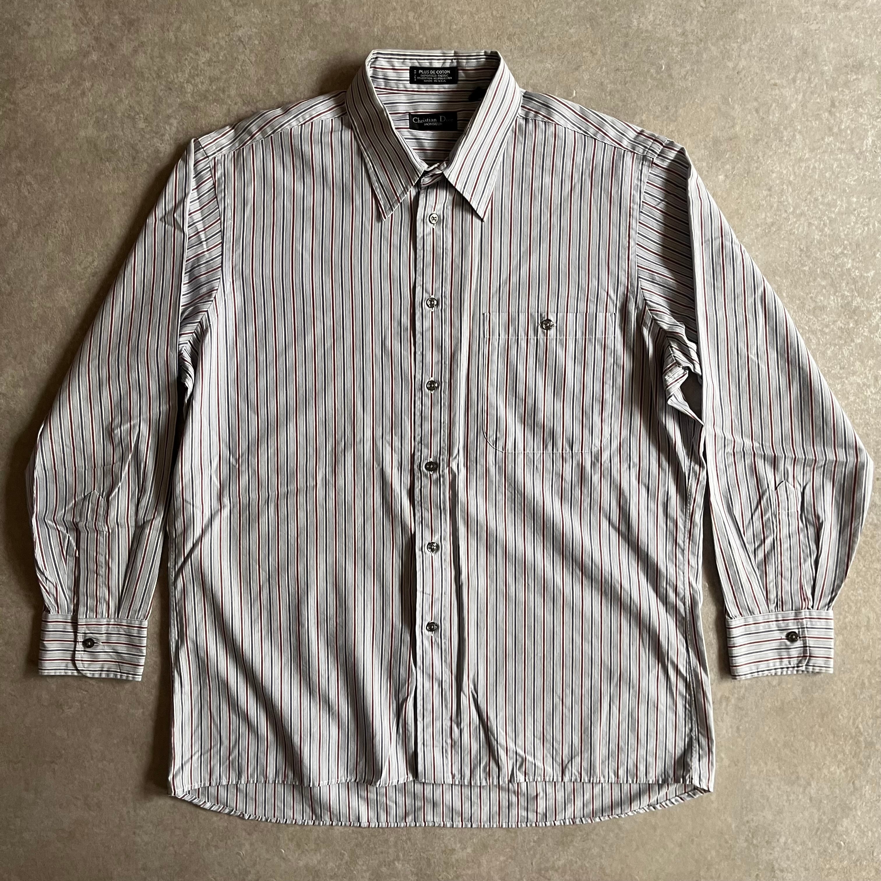 Christian Dior L/S Stripe Shirts XL Made in USA H727