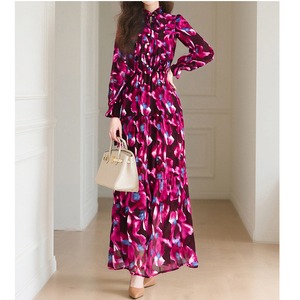 red printed long sleeve maxi dress ＜d1496＞